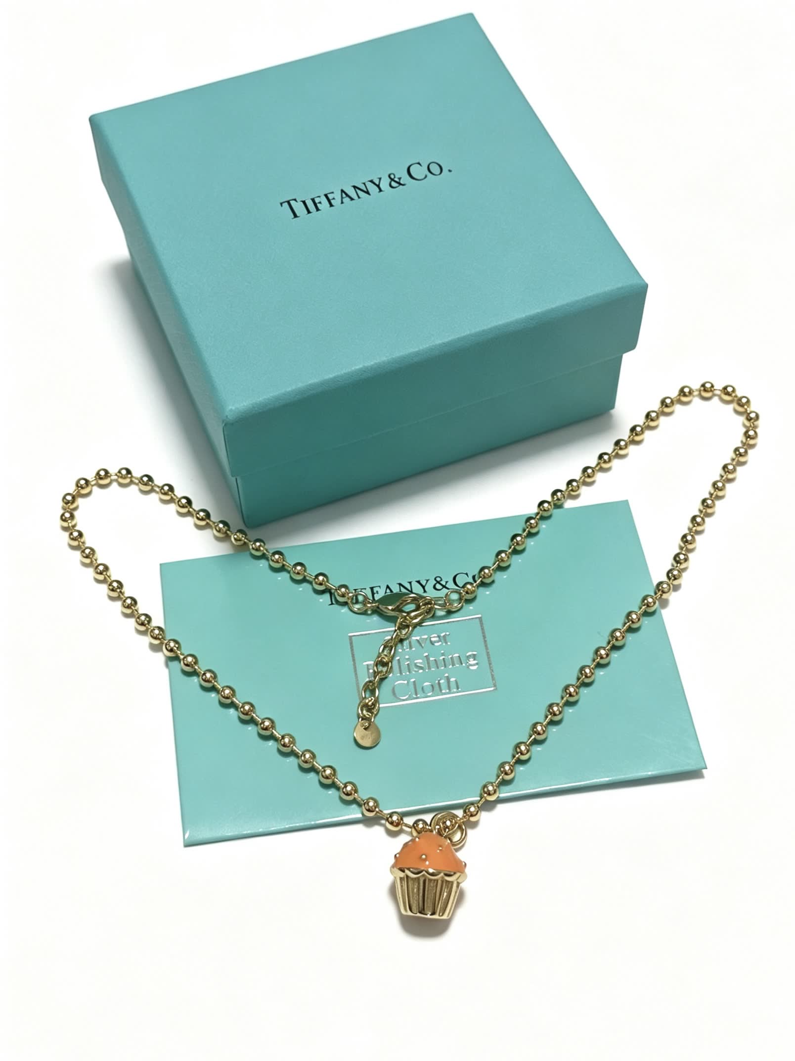 Tiffany & Co. Gold Bead Necklace with Cupcake Charm Tiffany & Co. Gold Bead Necklace with Cupcake Charm